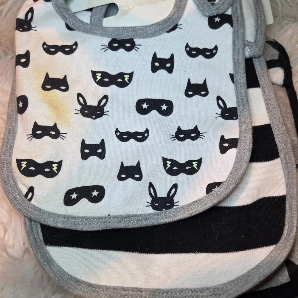 Cloud Island Gray Black Cotton Bib Set 5 Pack